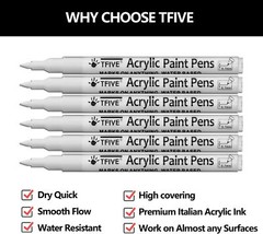 White Marker Paint Pens – 6 Pack Acrylic White Permanent Marker, 0.7Mm Extra
