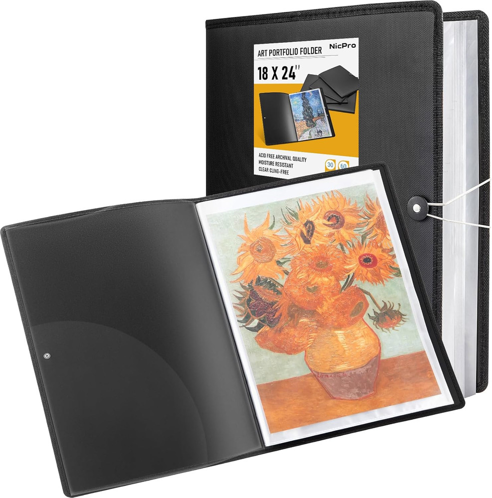 18″X24″ Art Portfolio, 30 Pockets Display 60 Pages Art Portfolio Folder with Cle