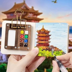 Pocket Artist Watercolor Travel Set Mini Portable Wooden Paint Palette Kits Gift