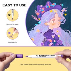 Arrtx 48 Colors Acrylic Marker for Rock Painting, Art Supplies, Fabric Markers