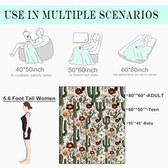 Cactus and Flower Fleece Blanket – 50x60in Desert Cacti 50×60 Inch Cactus 02