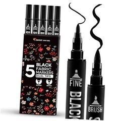5 Dual-Tip Black Fabric Markers Permanent for Clothes – Fabric Paint Pens for