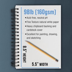 5.5″ x 8.5″ Mixed Media Paper Pad Sketchbook, 2 Pack 60 Sheets 98lb Spiral-Bound