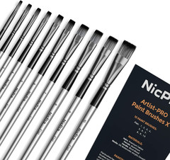 Flat Paint Brush Set 10 Piece Acrylic Watercolor Oil Craft Artist Painting Kit