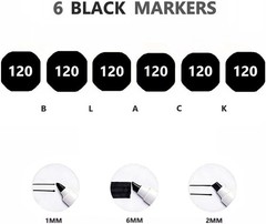 Arhomet 6pcs Black Alcohol Markers Set, Dual Tips Art Markers Drawing Sketched D