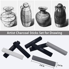 24 PCS Compressed Charcoal Sticks Soft Medium Hard White Vine Drawing Art Tool