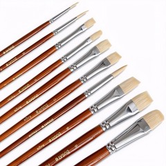 Short Handle White Hog Hair Artist Paint Brush Set 10pcs – Versatile
