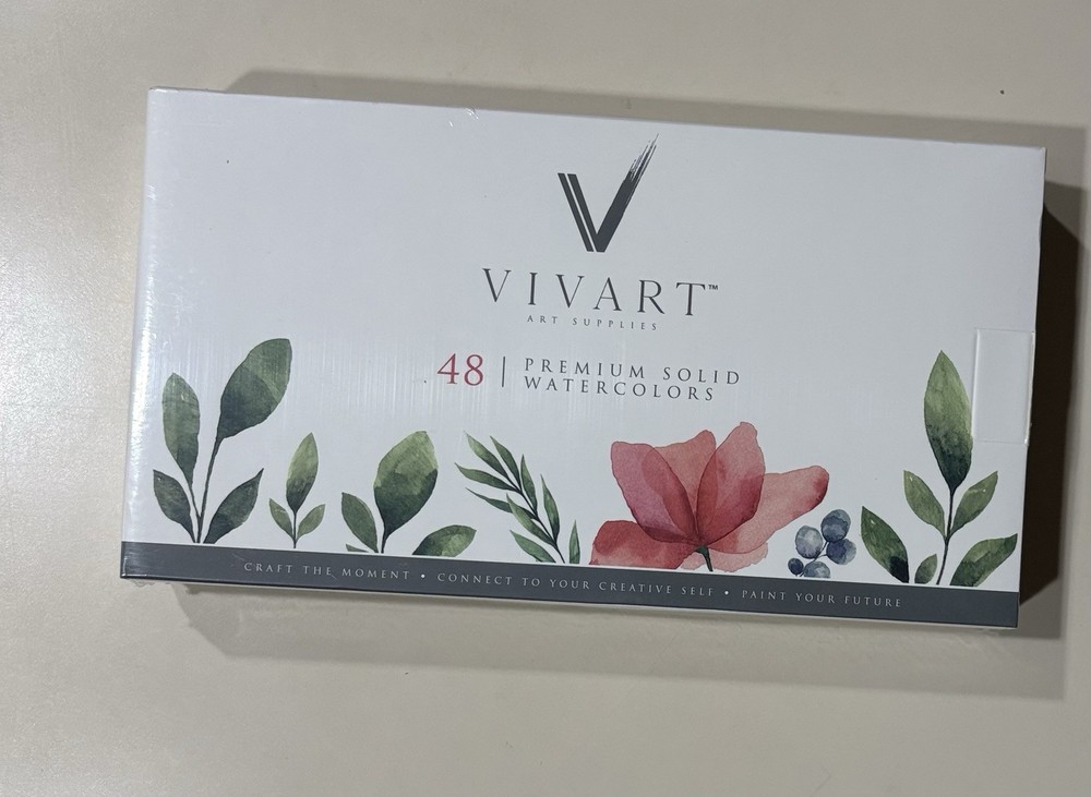 Vivart Watercolor Paint Set w/48 Premium Paint Pans, Palette, Paper & 2 Brushes