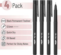 Black Fineliner Pens, 4 Pack, 0.5mm Fine Point Pens,Marker Pen for Transparen…