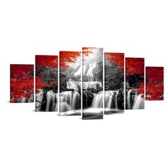 XLarge 7 Pieces Black and Red Waterfall Canvas Wall Art Nature Forest Picture…