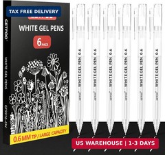 White Gel Pens 0.6mm Fine Point Opaque White Archival Ink Pen for Art, Coloring,