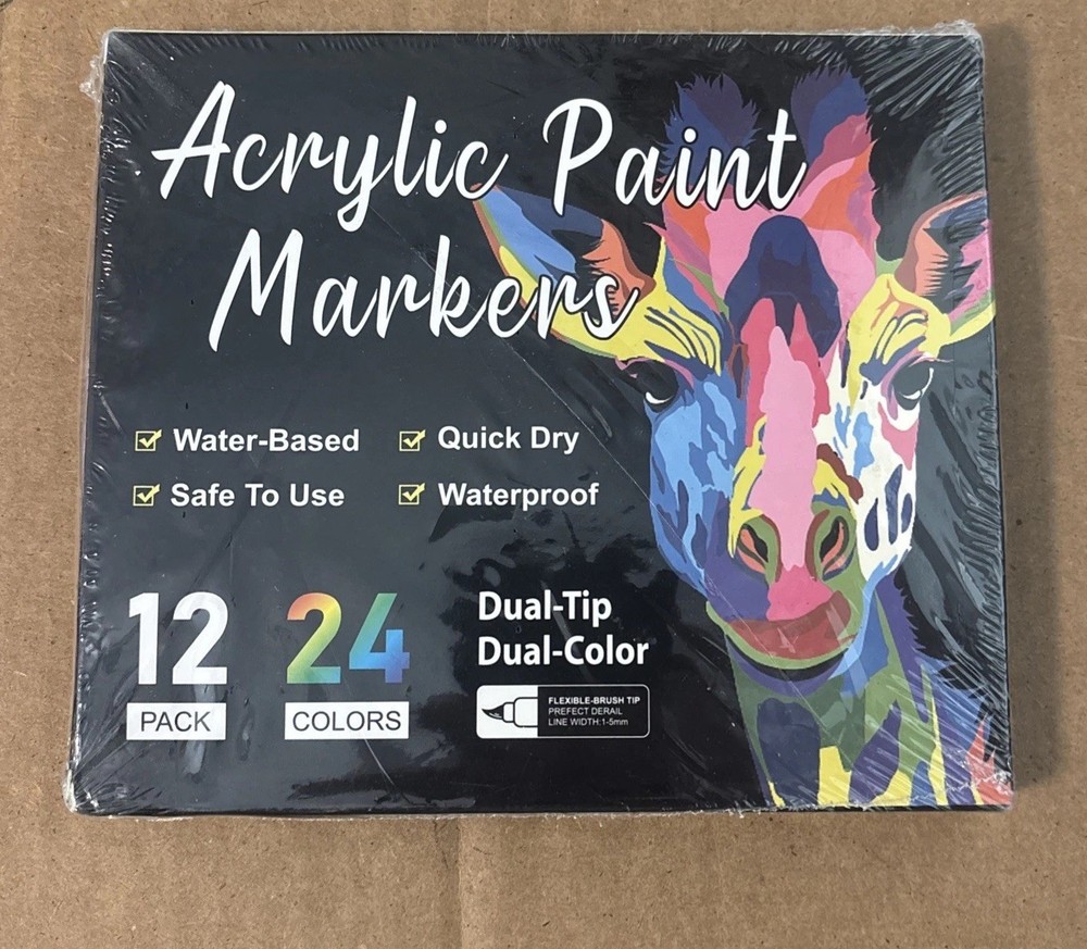 Acrylic Paint Marker Drawing Set 12 Pack 24 Colors Quick Dry Water Based Premium
