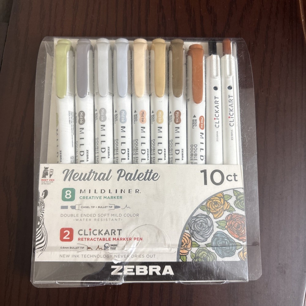 ZEBRA Neutral Palette Pen Set 8 Mildliner Highlighters 2 ClickArt Markers 10pk