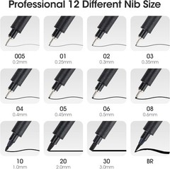 12-Piece Technical Drawing Pens Set with Ergonomic Grip for Professionals