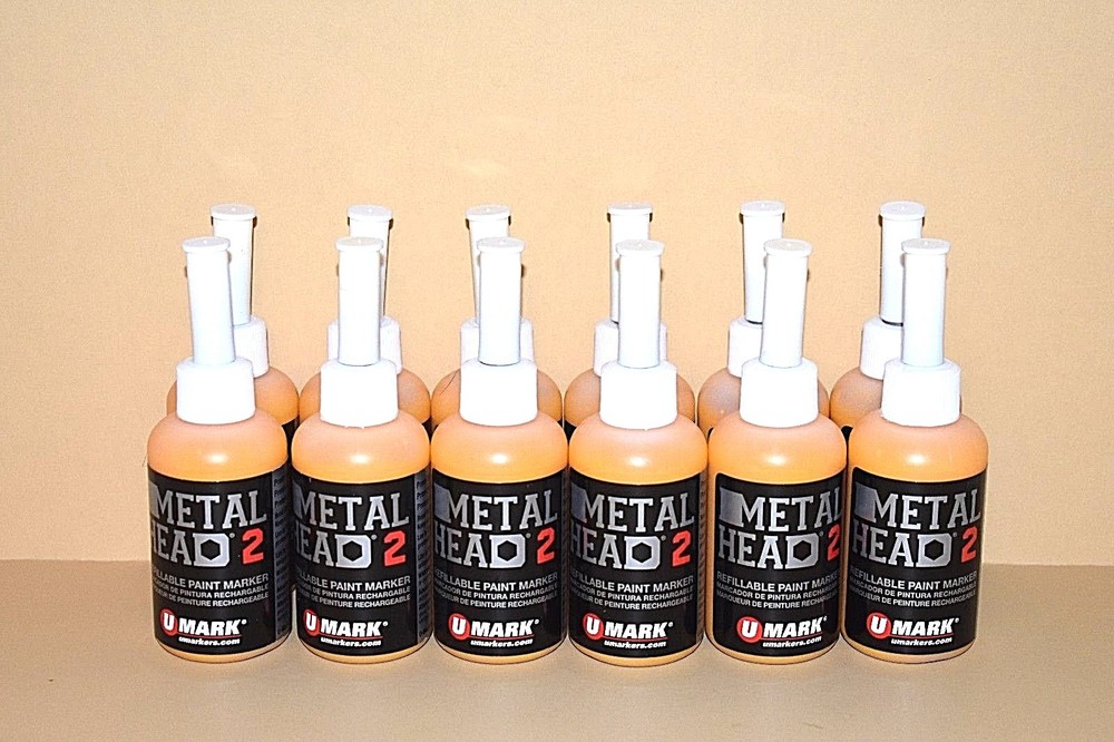 12 Metal Head Paint Markers 2 Oz Yellow Metal Marking Auto Salvage Concrete