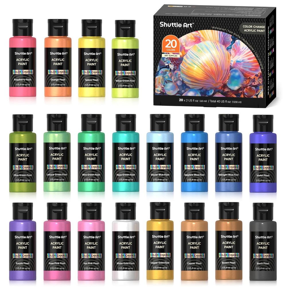 Chameleon Acrylic Paint Set, 20 Iridescent Colors, 60ml Bottles for Artists &…