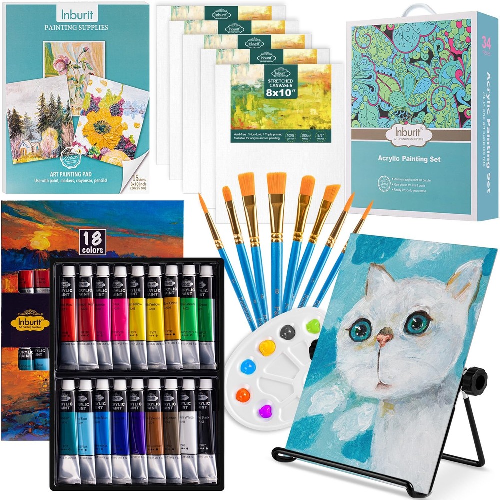 Inburit Art Paint Set for Kids, Painting Supplies Kit with 5 Canvas Panels, 8…