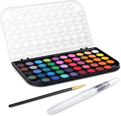 48 Color Washable Watercolor Paint Set with Refillable Brush – Art Kit for All