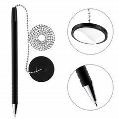 Outus Secure Pen with Adhesive Chain and Security 1 Count (Pack of 6), Black