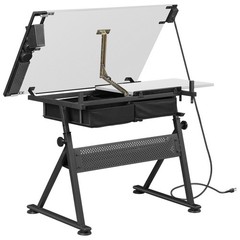 Drafting Table with Stool Set Artist Workstation Natural Writing Desk Home White