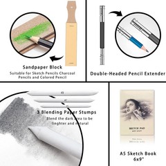 Premium 144 Drawing Pencil Set including 120 Colored Pencils and 24 Sketch Kit