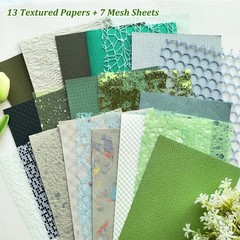 20 Unique A5 Textured Scrapbook Paper & Mesh Fabric Set, Handmade Craft Paper…