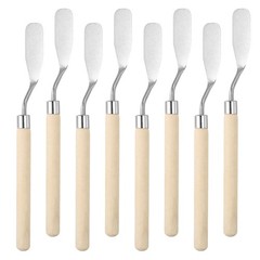 6.5″ 8 Pcs Stainless Steel Palette Knife Birch Handle Flat, Natural Wood Color