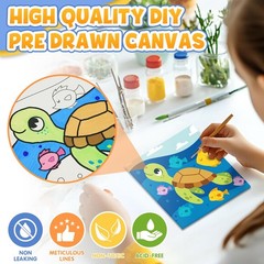 12 Pcs Pre Drawn Canvas Painting Kit Kids Animals DIY Painting Canvas Panel 6×6
