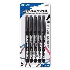 BAZIC Black Fine Tip Permanent Markers w/ Pocket 5 Count (Pack of 1),