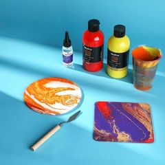 High-Flow Acrylic Pour Paint Kit with Canvas – 14 Colors for Endless Creativity