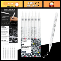6 White Acrylic Paint Markers – 0.7mm Extra Fine Tip Pens for Art & Coloring