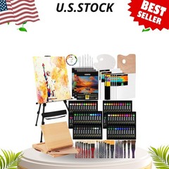 All-in-One Art Painting Kit with Aluminum & Beech Wood Easel, 96 Paint Set