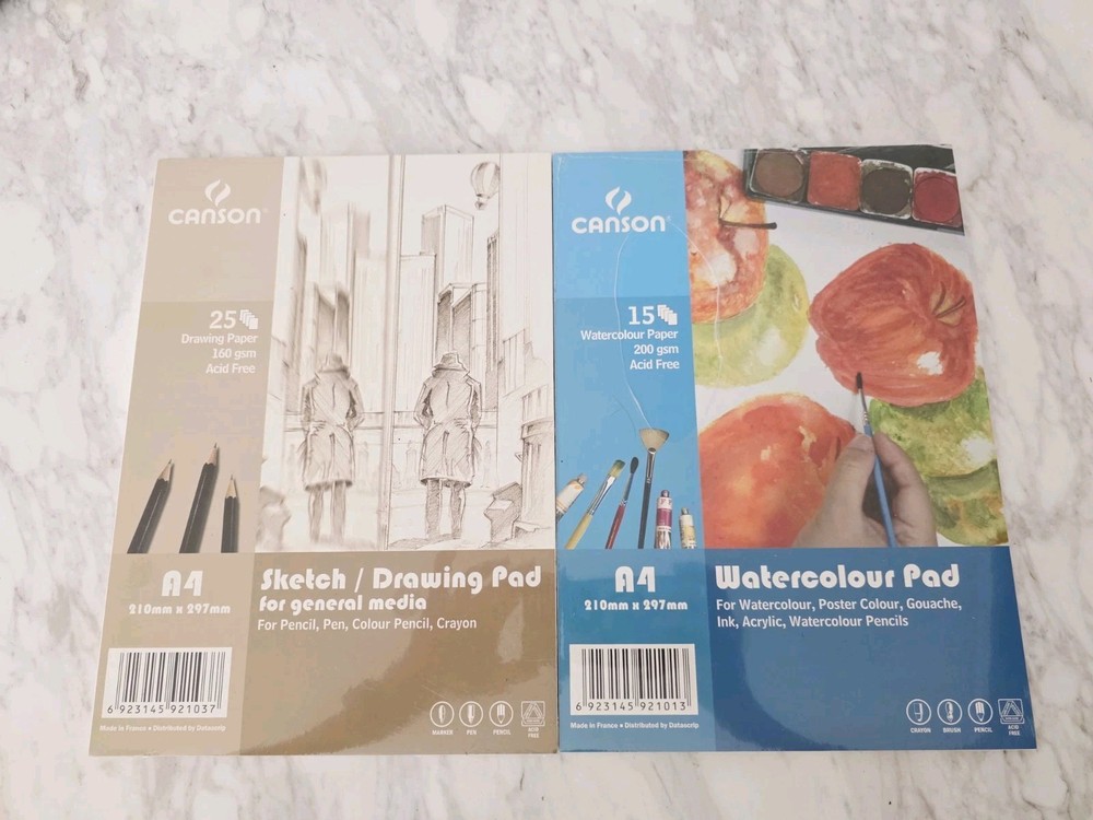 💖2X Canson 💖A4 Drawing Paper 25Sheets 160gsm+15Sheets Watercolour Paper 200gsm