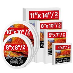 Pack Stretched Canvases for Painting, 4x4in,5x7in,8x10in,11x14in,D8in,D10in 12