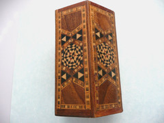BROWN WODDEN KHATAM KARI PERSIAN PENCIL HOLDER in 6 SIDES HEXAGON SHAPE BOX