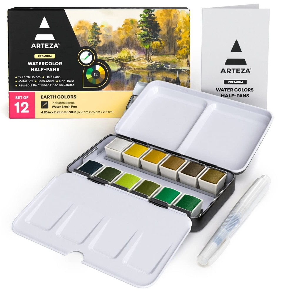ARTEZA Watercolor Paint Set, 12 Earth Tones Half Tools & Home Improvement