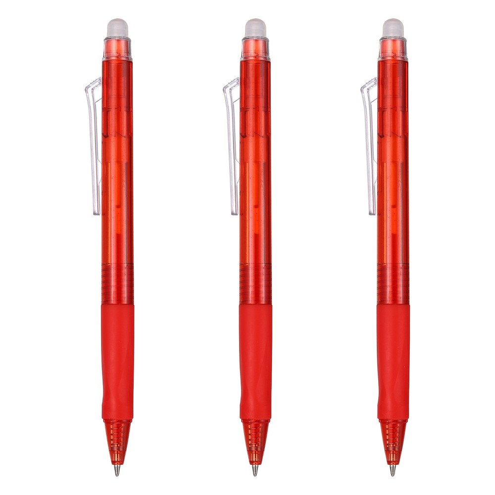 3Pcs 0.5mm Fine Point Retractable Erasable Gel Pens Comfortable Grip, Dark Red