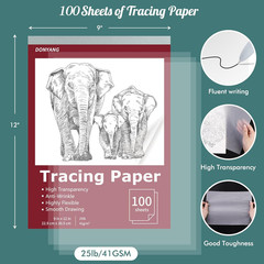 Tracing Paper 9X12 Inch, 100 Sheets Transparent Vellum Paper for Tracing Pads, T