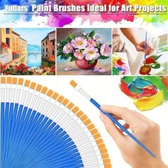 50Pcs Art Paint Brushes Set: Nylon Hair Round & Flat Brushes for Kids & Artists