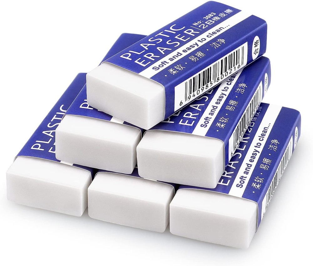 Tamaki 6 Pack Erasers, Large White Erasers for School Office, Art