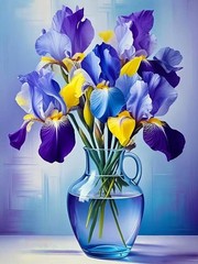 PINFFSHU Flowers Diamond Art Kits for 16×12 inches, Purple, blue, yellow