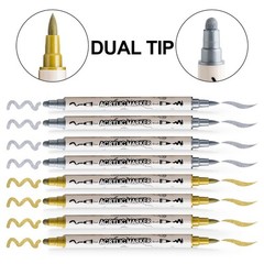 4 Silver and 4 Gold Paint Markers Brush and Bold Dual-tip Acrylic Paint Marke…
