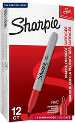 Sharpie Permanent Markers, Fine Tip, Red, 12 Count – Office Supplies, Quick Dryi