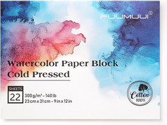 Bloc Papel Acuarela 9x12in 22 Hojas 100 Algodon Cold Press 140lb 300GSM Arte