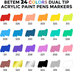 24 Colors Dual Tip Acrylic Paint Markers Fabric Decorating Kits Water Based NEW