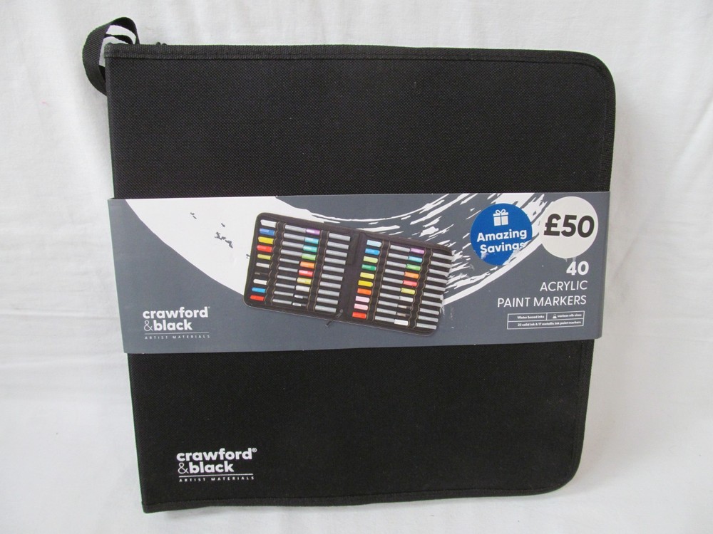 Crawford & Black 40 Acrylic Paint Markers with Canvas Travel Bag Brand New