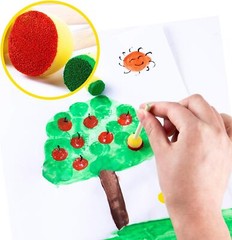 48 Pieces Round Sponges Brush Set Wooden Handle Foam Kids Painting Crafts