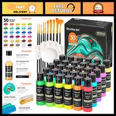 30 Colors Metallic Acrylic Paint Set – Artist Grade, Rich Pigmented, Non-Toxic,
