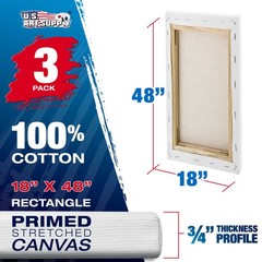 3 Pack of U.S. Art Supply 18″ x 48″ Acrylic Primed Cotton Stretched Canvas
