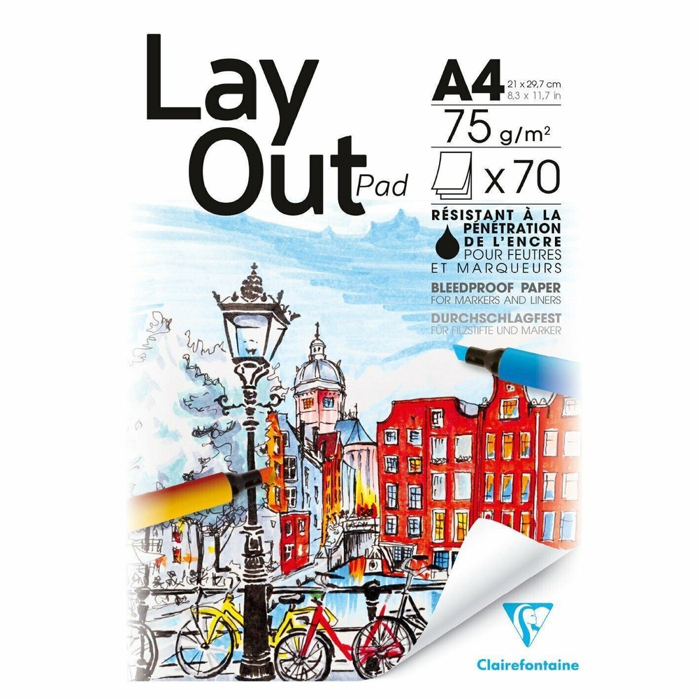Clairefontaine Bleedproof Layout Paper Pad 70Sheets Pens Fineliners Alcohol Inks